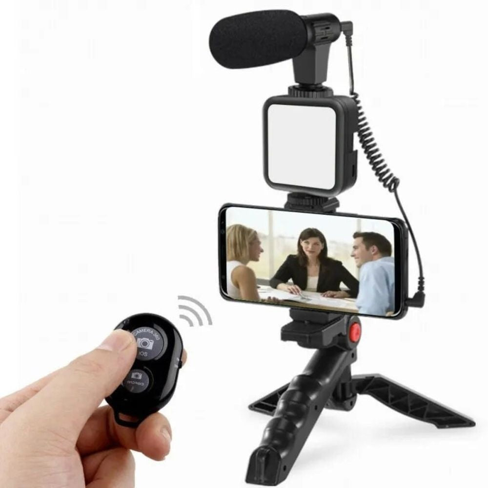 High Quality Vlogging Kit | Mobile & DSLR Accessories | Tripod, Mic & 360° LED Video Recording Setup